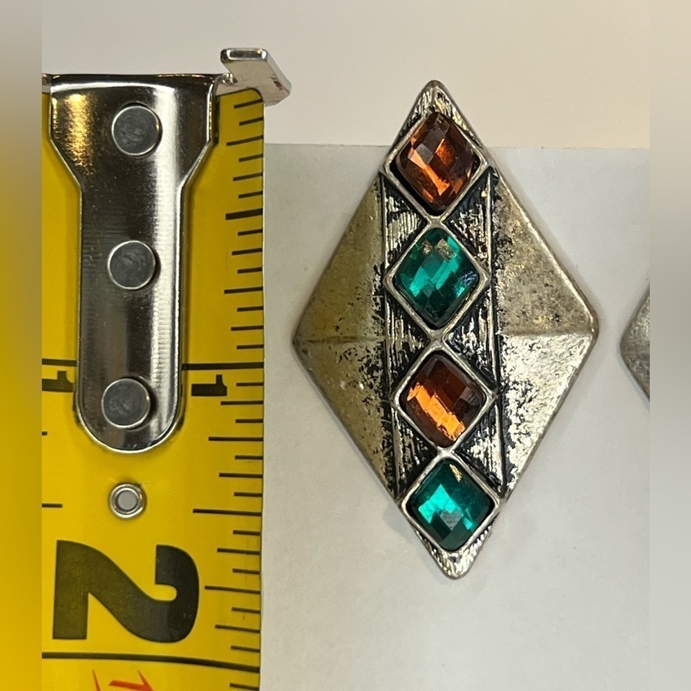 J020. Vintage Silver Mosaic Earrings post backs - Picture 3 of 3